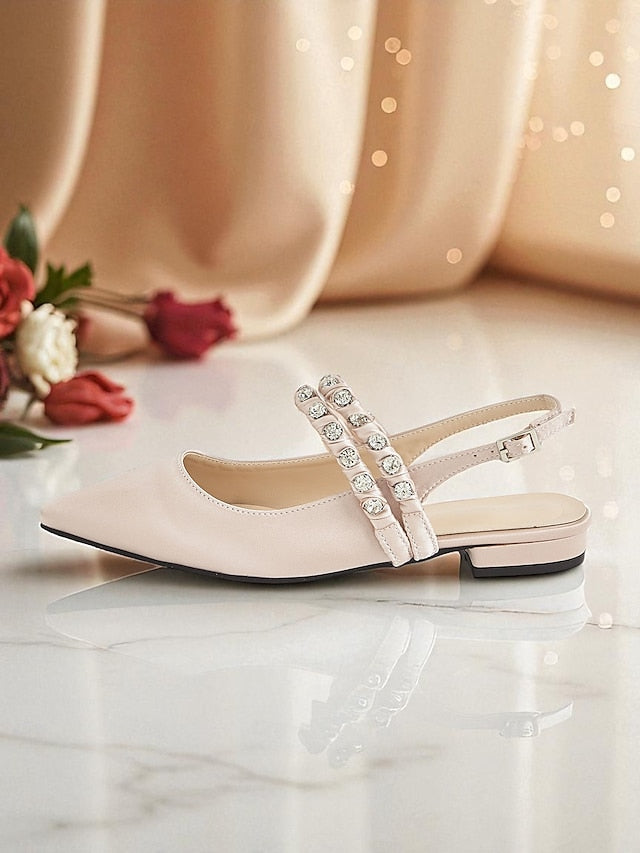 Toe Flats Women's Satin Pointed - Slingback Rhinestone