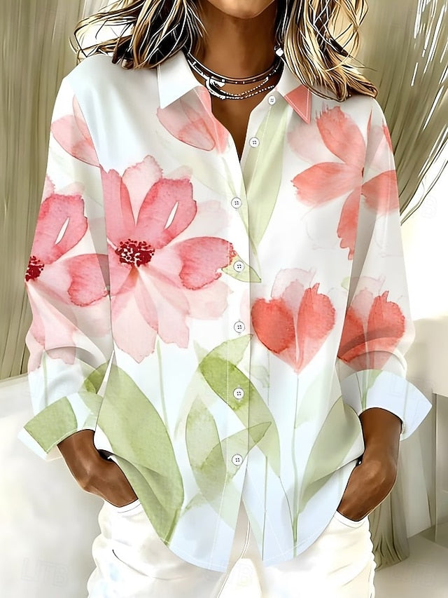 Women's Shirt Buttons Print Floral Graphic Vintage Stylish