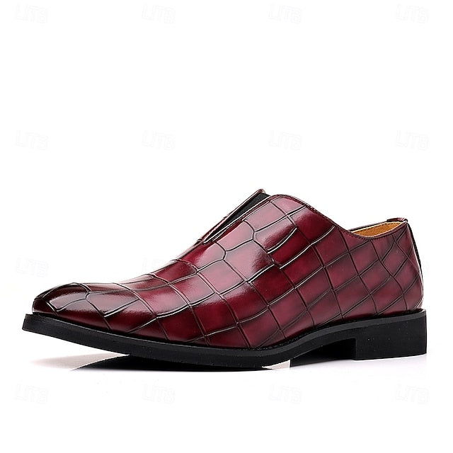 Burgundy Shoes Men's – Pattern Crocodile Slip-On