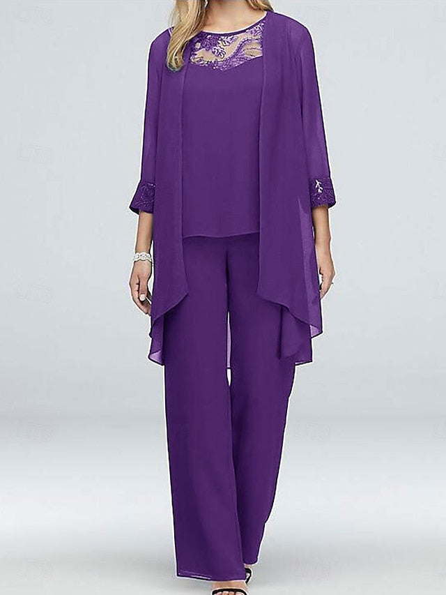 Neck Mother Piece Elegant Crew the Vintage 3 of Dress Bride