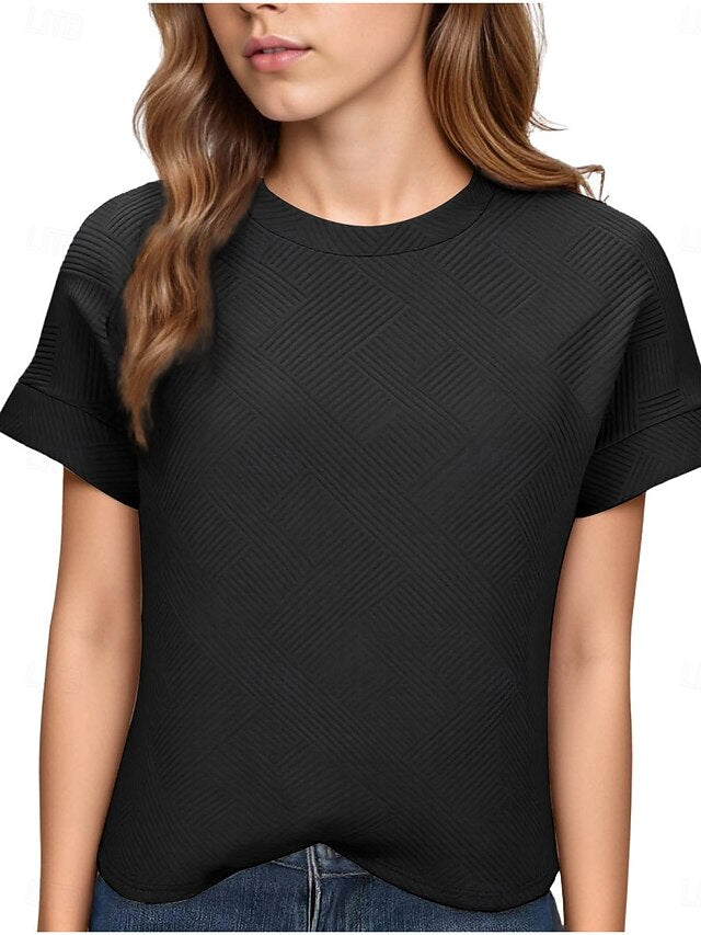 Women's T Shirt Tee Top Textured Solid Color Fashion