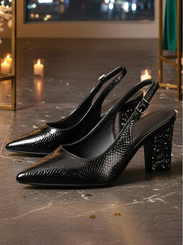 Women's Toe - Heel with Pointed Pumps Slingback Block Gold