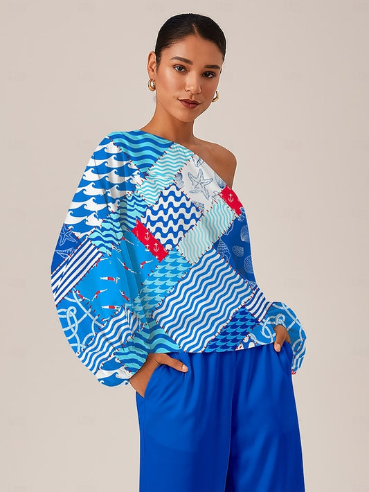 Ocean Inspired Geometric Off Shoulder Top