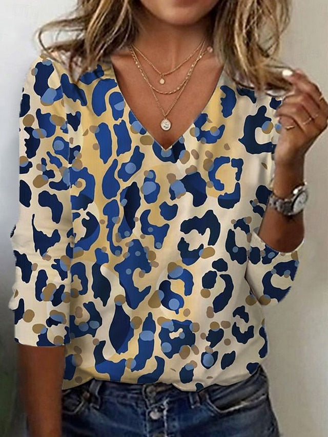 Women's Tunic T Shirt Print Graphic Leopard Color Block