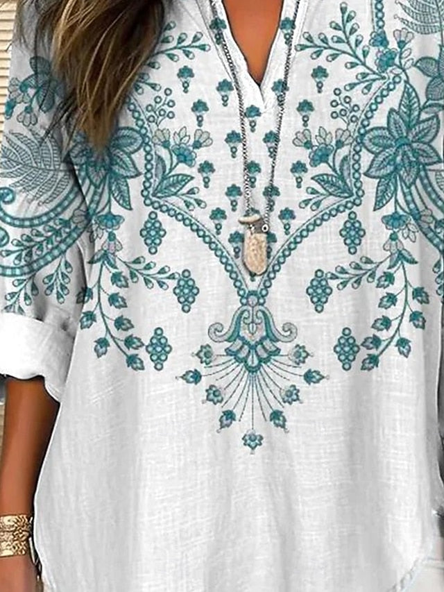 Women's Blouse Linen Like Breathable Lightweight Tunic V