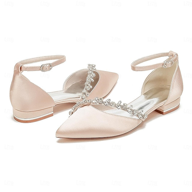 Pointed Toe Elegant Flats Wedding Women's – Satin White