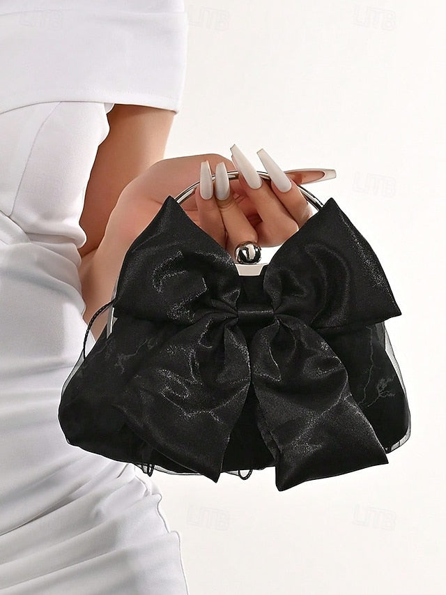 Evening Bag – Satin Clutch Women's Pearl Bow Elegant