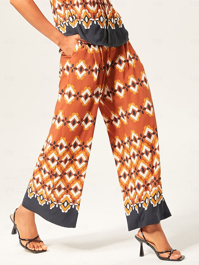 Geometric Rayon Wide-Leg Pants
