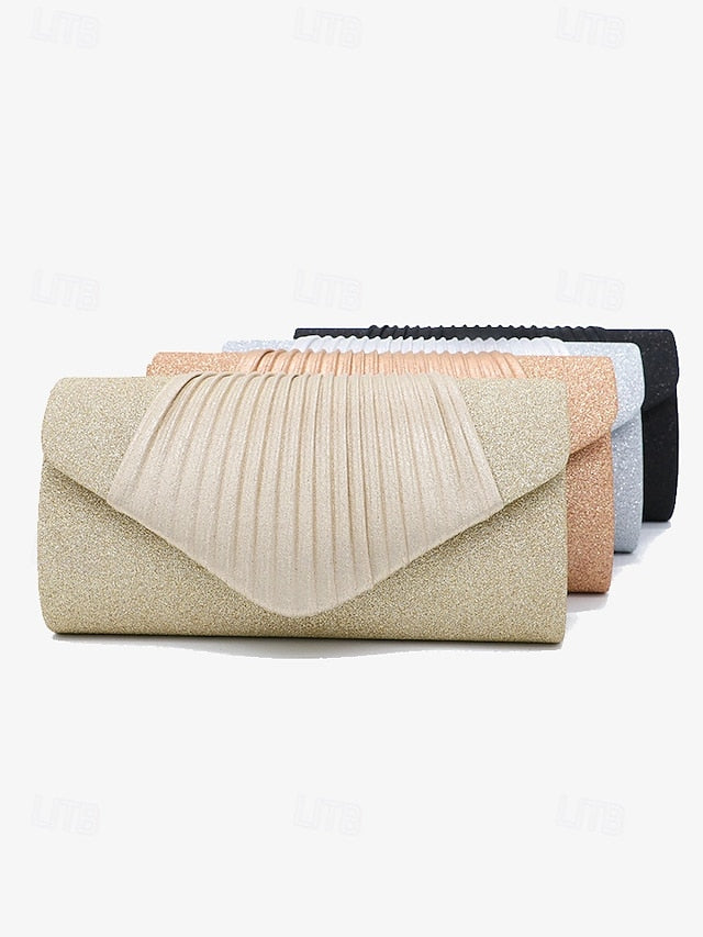 Champagne Pleated Clutch with Bag Glitter Design – Evening