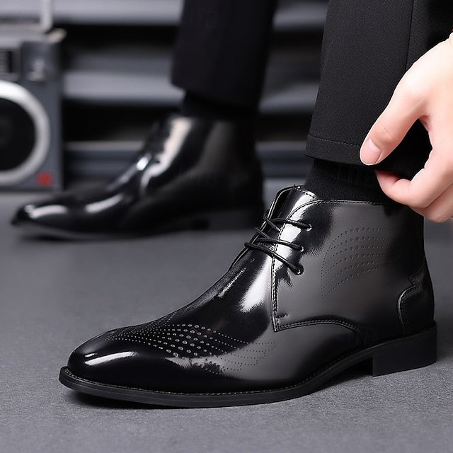 Brogue Burgundy Glossy Wingtip Ankle Faux Men's Leather