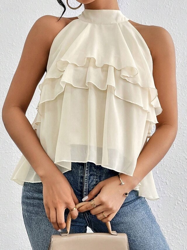Women's Tank Top Tee Top Ruffle Solid Color Elegant Fashion