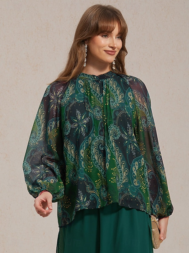 Women's Boho Shirt Blouse Ruffle Paisley Vintage Stylish