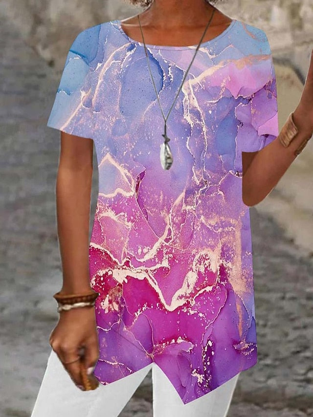 Women's T Shirt Tee Top Print Asymmetrical Graphic Fashion