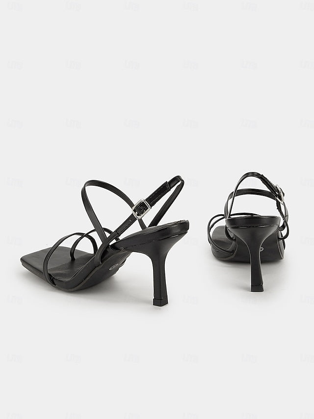 Toe Heel Sandals Women Nude Strappy Square Minimalist High - for