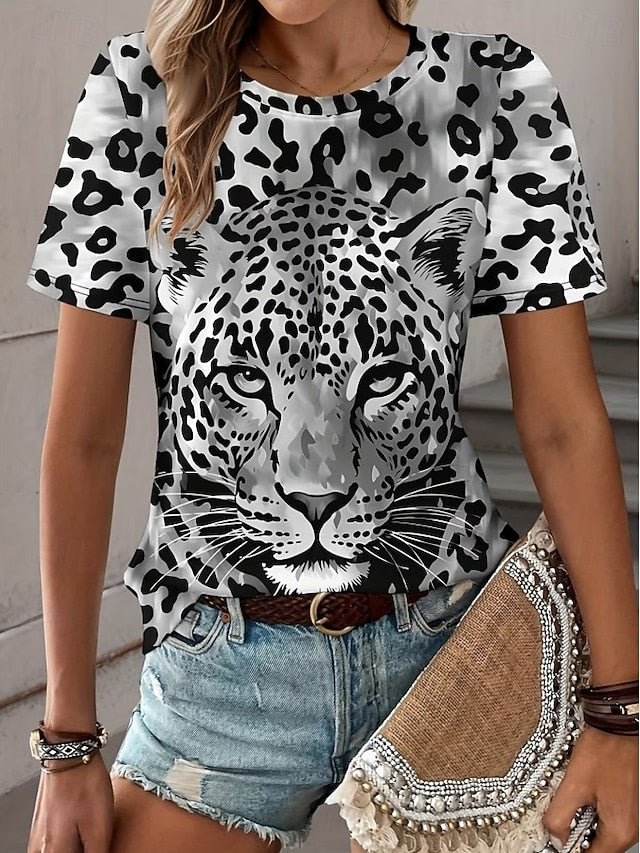 Women's T Shirt Print Graphic Animal Leopard Vintage