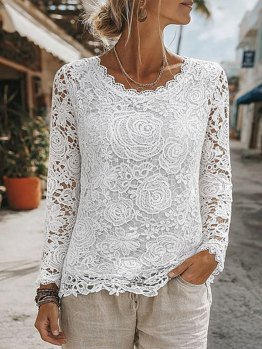 Women's Blouse Lace Solid Color Elegant Stylish Casual Long