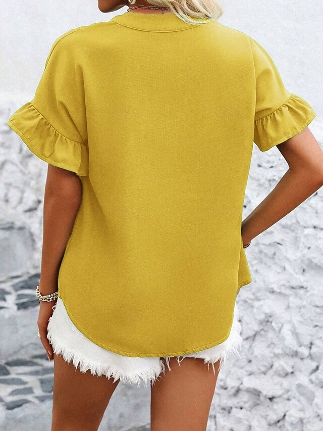 Women's Summer Shirt Casual Shirt Blouse Ruched Ruffle