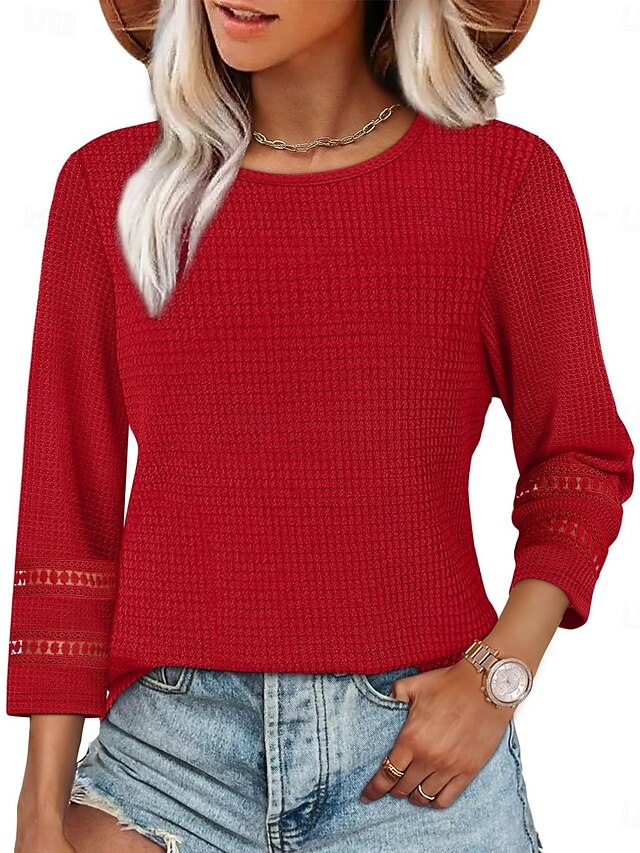 Women's Blouse Lace Patchwork Solid Color Stylish Casual