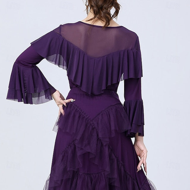 Latin Dance Top Ruffles Pure Color Splicing Women's