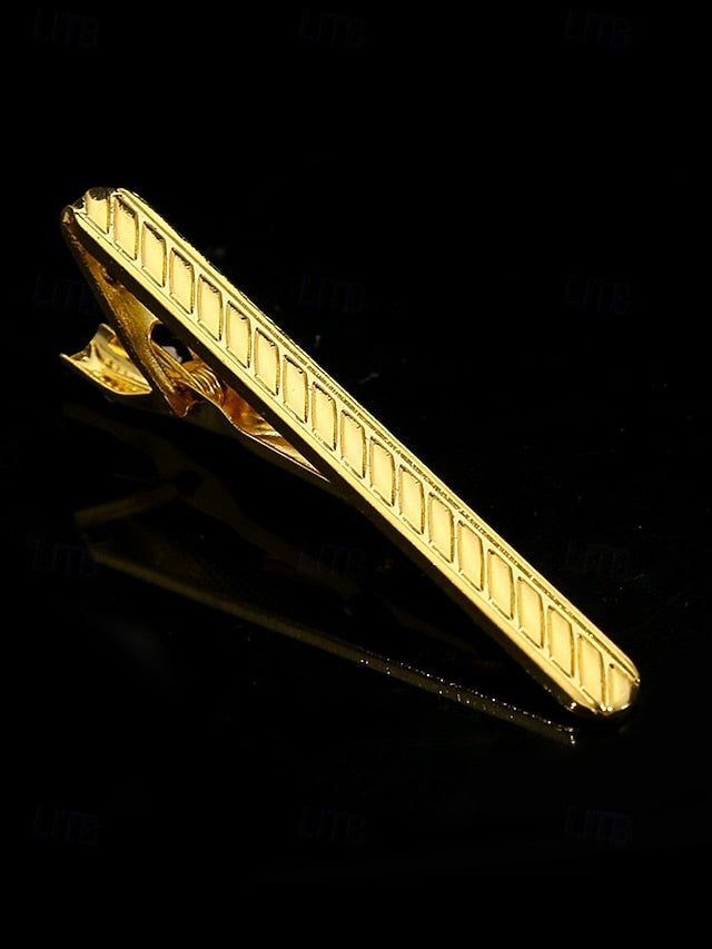 Sleek Men Clip Black Design Gold Tie for with Elegant Inlay –
