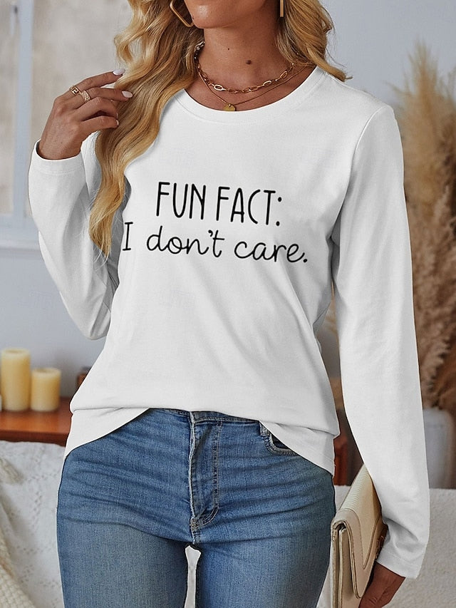 Women's 100% Cotton T Shirt Casual Letter Regular Tops Long