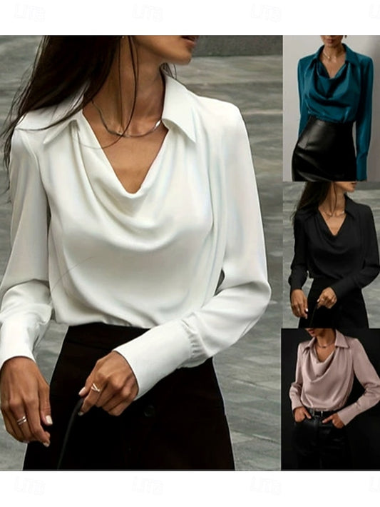 Women's Shirt Ruched Solid Color Plain Elegant Vintage