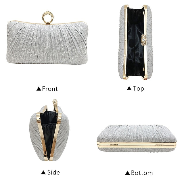 Rhinestone Elegant Ring Bag Gold Glitter Evening with Clutch