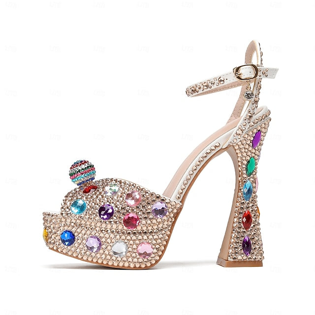 Rhinestone Colorful Sparkly Platform Sandals Women's –