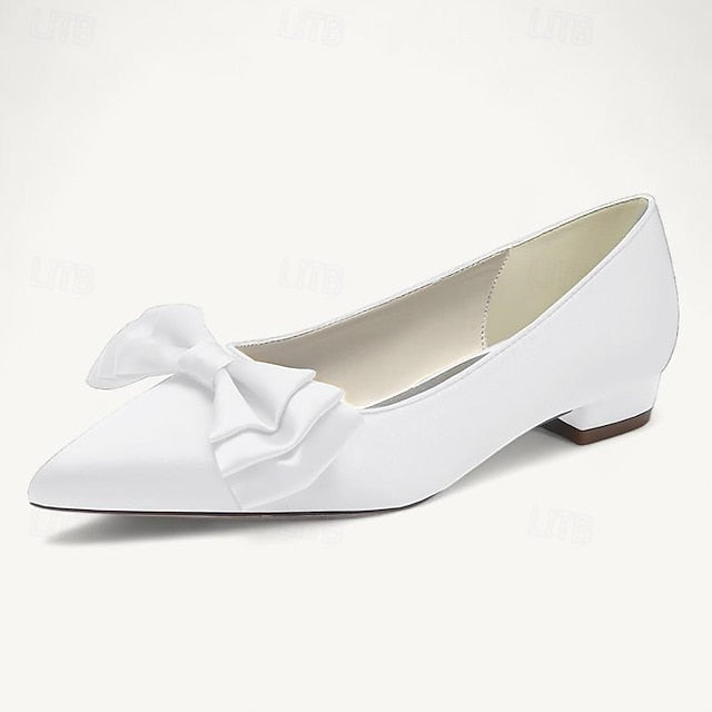 Bowknot Party Heel Pointed Women's Wedding Low Shoes Flats