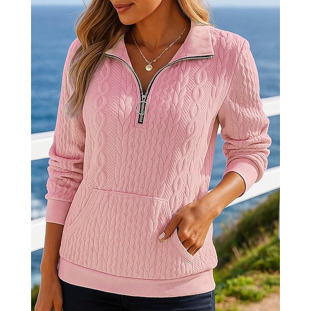 Women's Zip Up Sweatshirt Knitted Sweatshirt Cable knit