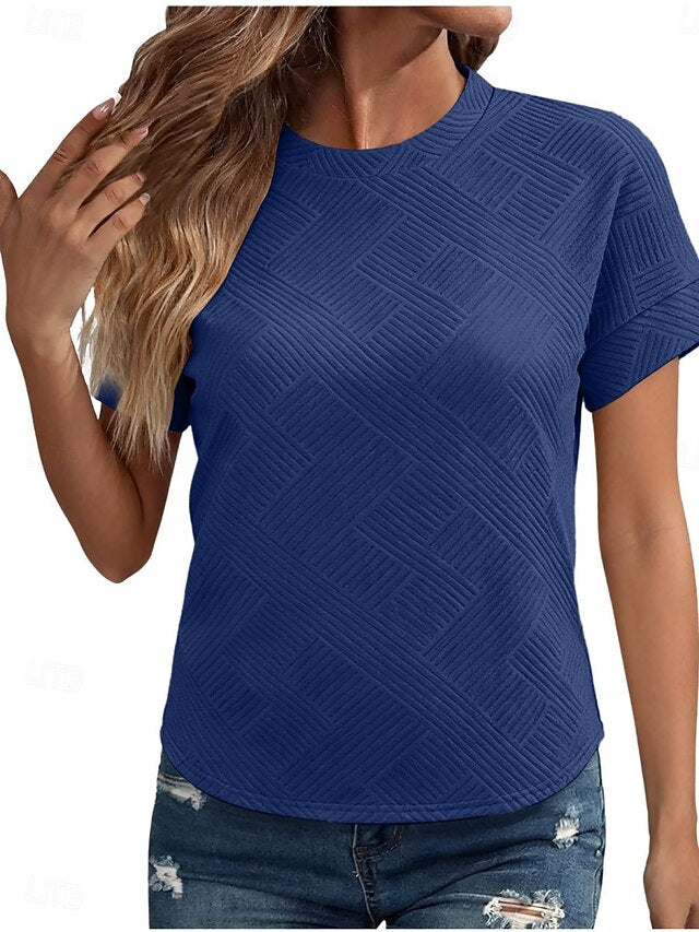 Women's T Shirt Tee Top Textured Solid Color Fashion