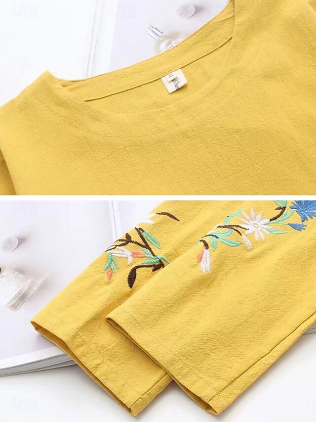 Women's T Shirt Tee Top Embroidered Floral Fashion Classic