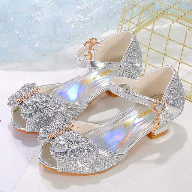 Girls' Princess Sparkly Shoes Bowknot Glitter Silver –