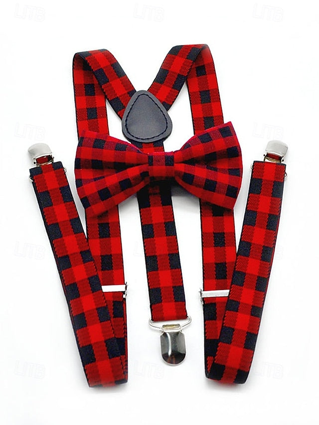 Tie Set Plaid Bow Men's and Christmas Adjustable Suspender