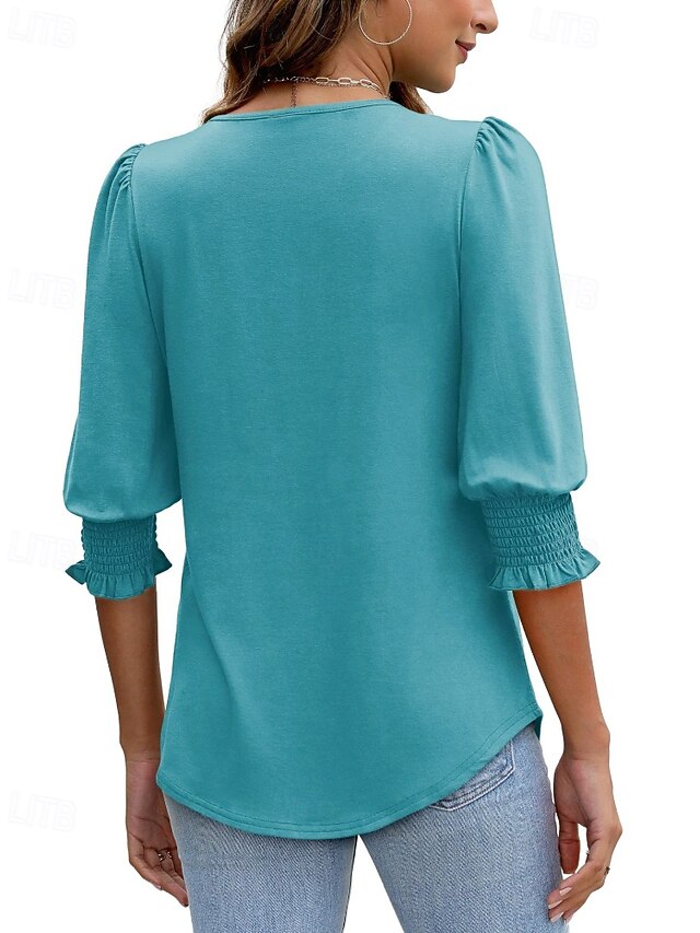Women's T Shirt Tee Top Plain Casual 3/4 Length Sleeve Crew