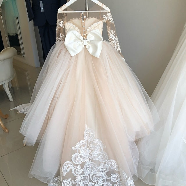 Solid Girls' Flower Party Color Long Kids Girl Dress