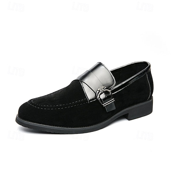 with Strap Metal Loafers Men's Patent Suede Leather and