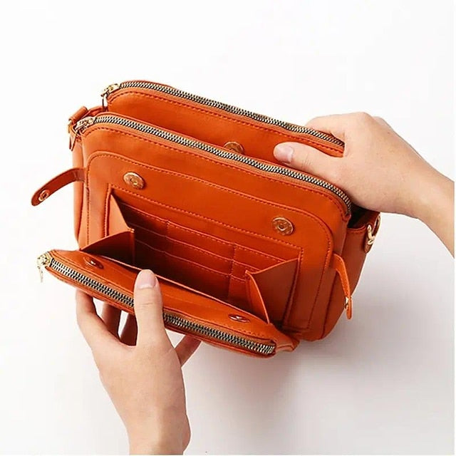 Schultertasche aus Leder für Damen im Vintage-Stil mit drei Lagen