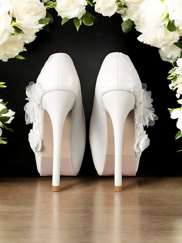 White Lace Wedding with Shoes Floral Embellishments