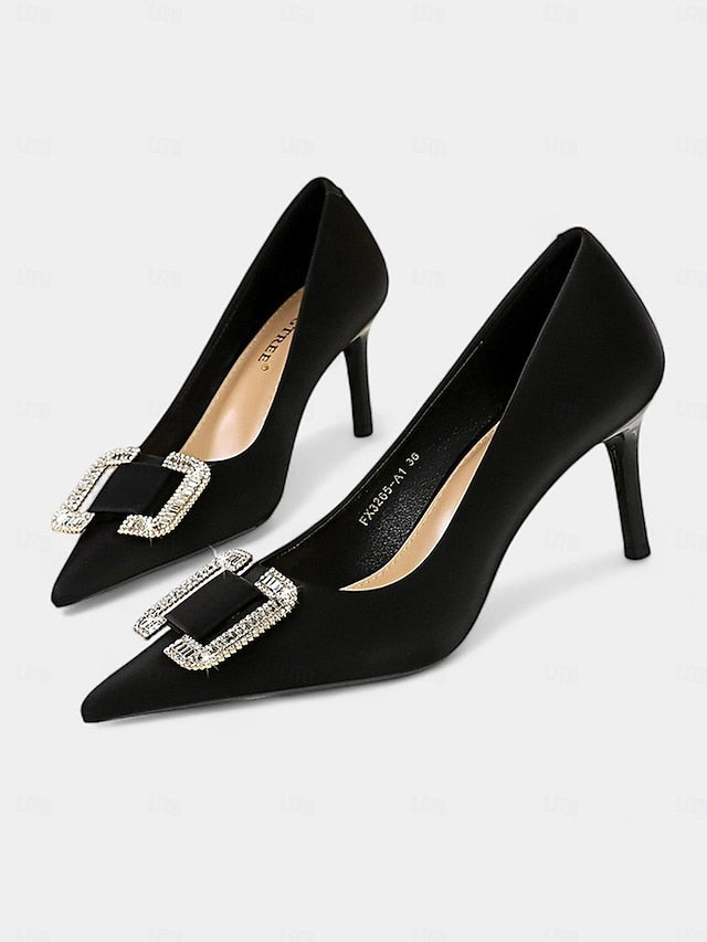 Women: for Pumps Satin Elegant Rhinestone with Buckle Green