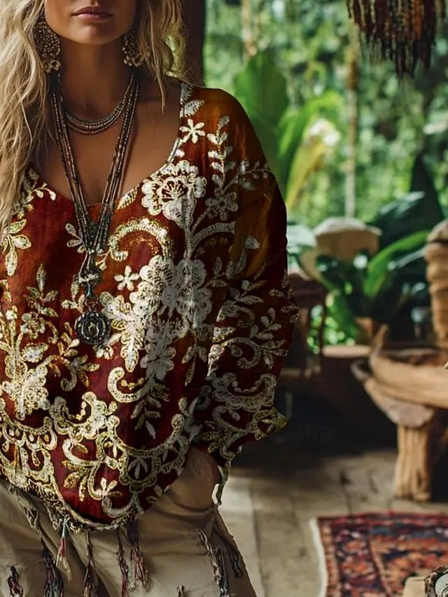 Women's Shirt Boho Shirt Blouse Print Floral Graphic