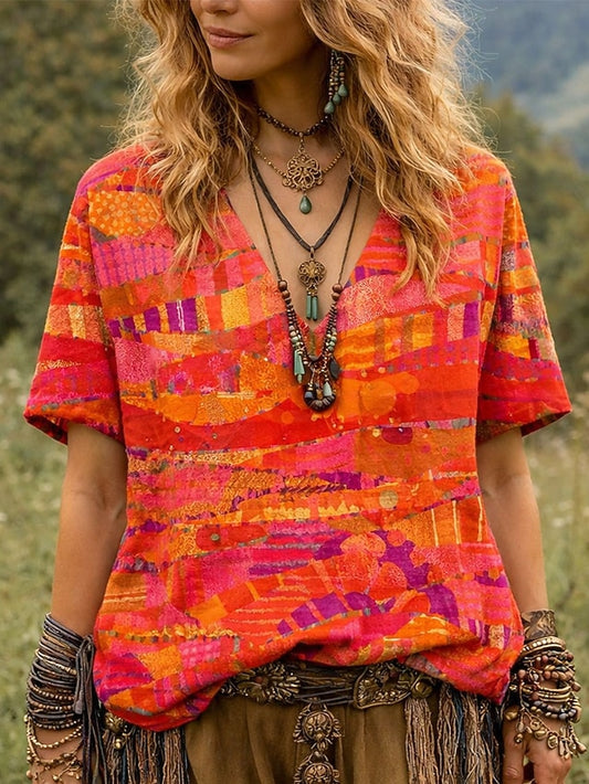 Women's T Shirt Print Floral Graphic Geometric Vintage