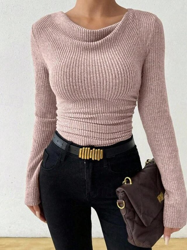 Women's Ribbed Knit Tops Tee Tunic Elegant Stylish Long
