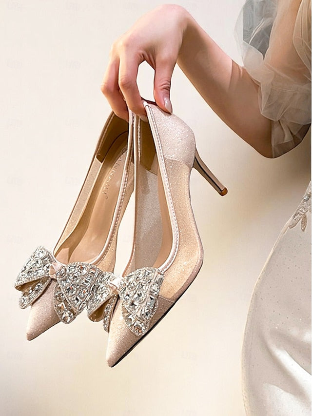 High with Rhinestone Glitter Women's Bow Heels