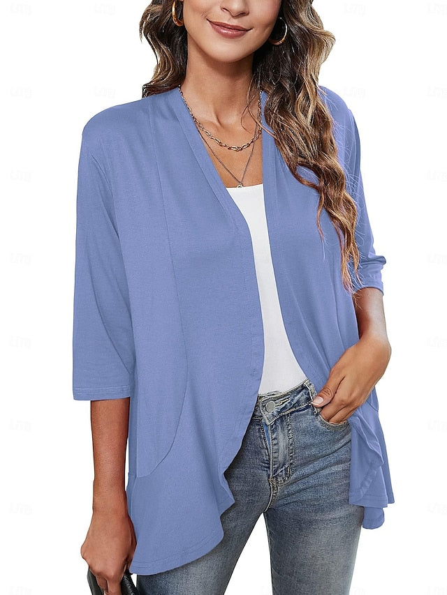 Women's Blouse Ruffle Cardigan Work Elegant Stylish Modern
