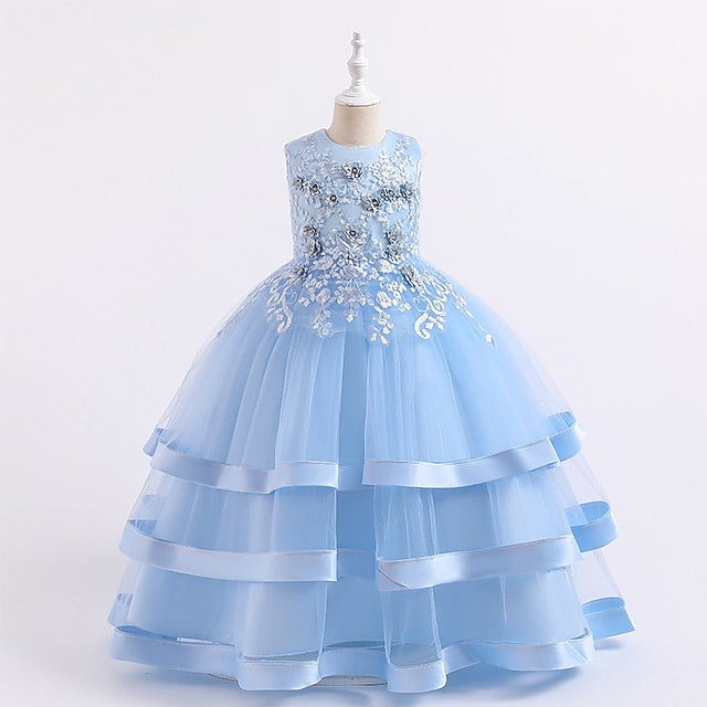 Sleeveless Kids Colored Wedding Party Girls' Dress Solid