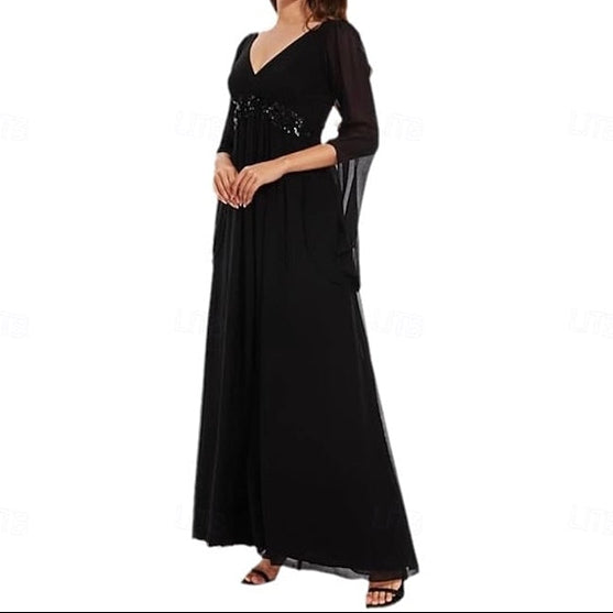 A-Line Dress Floor the Bride Mother V Neck Simple Elegant of