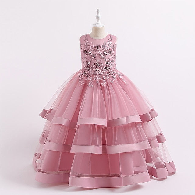Sleeveless Kids Colored Wedding Party Girls' Dress Solid