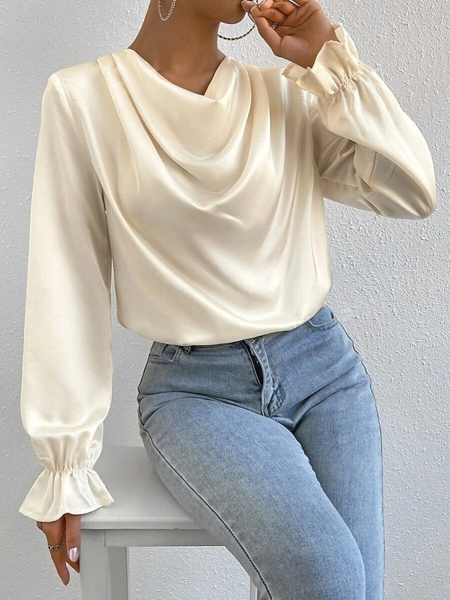 Women's Blouse Ruched Solid Color Elegant Stylish Basic