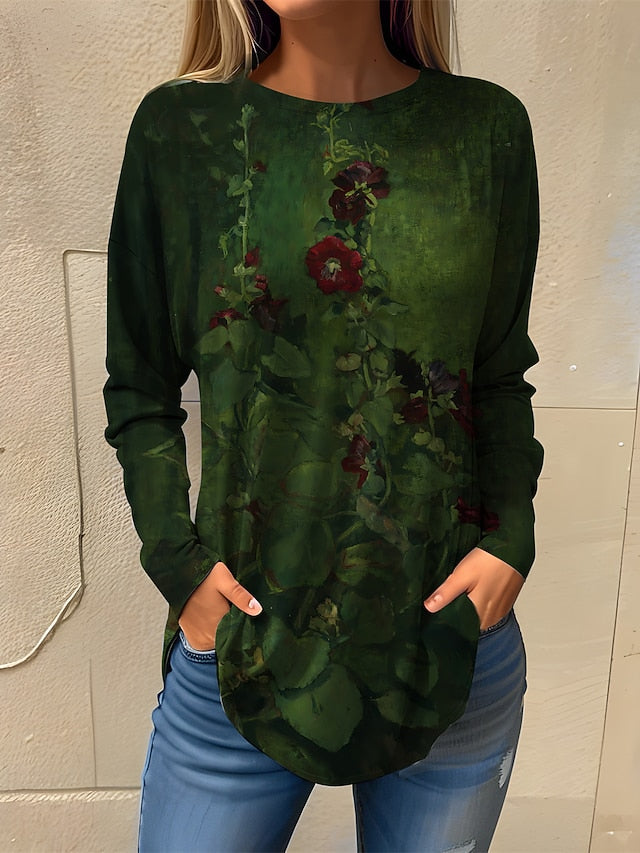 Women's T Shirt Print Floral Fashion Long Sleeve Round Neck